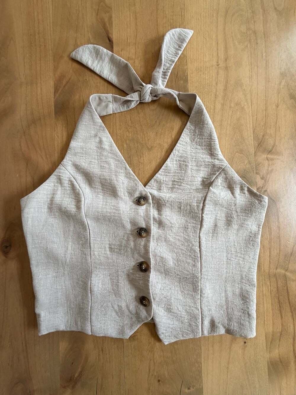 Active Usa Beige Halter Vest Top With Buttons Medium